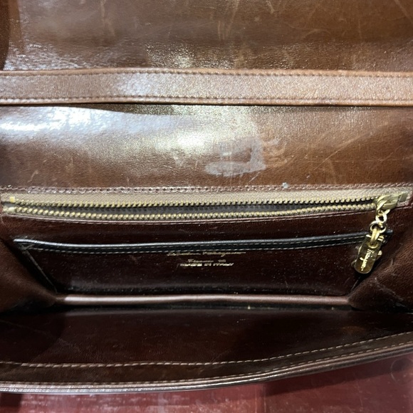 Vintage Salvatore Ferragamo Chocolate Brown Leather Clutch w/ Detachable Strap - Picture 7 of 10